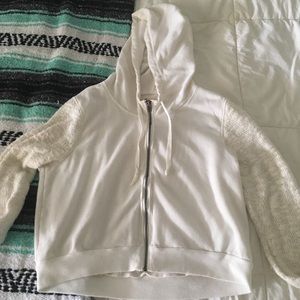 Hollister cropped white zip-up jacket